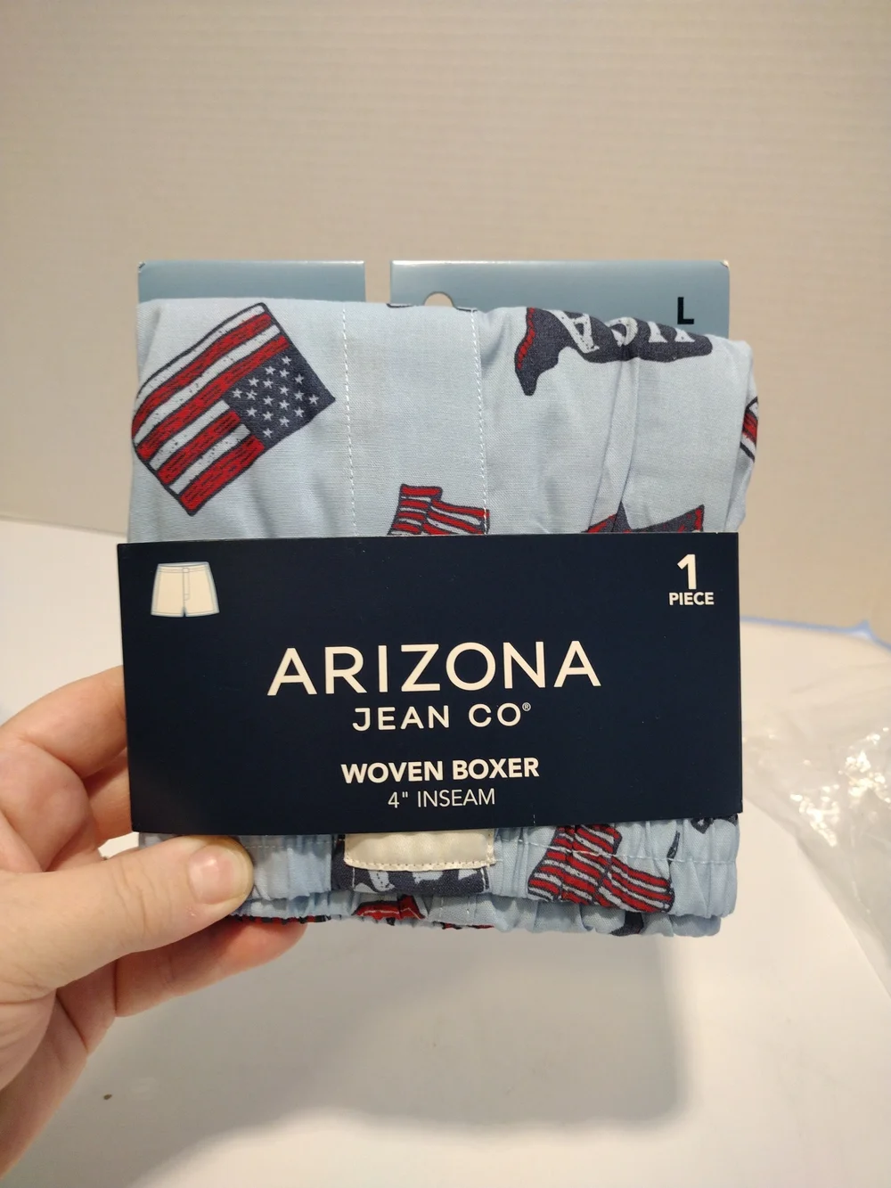 Arizona Men's Light Blue Woven Boxer with American Flag Print